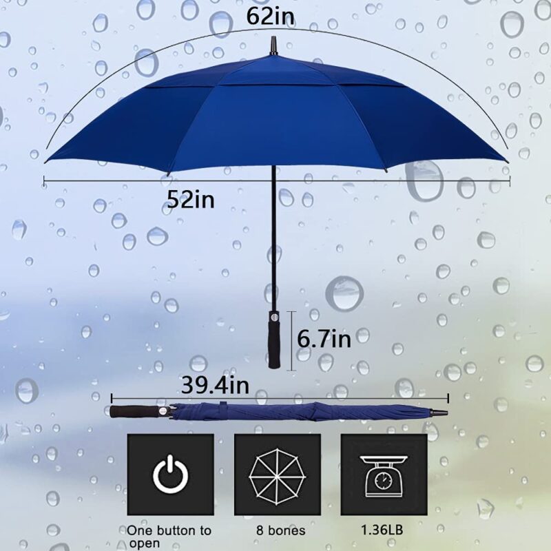 62 inch automatic windproof waterproof golf umbrella