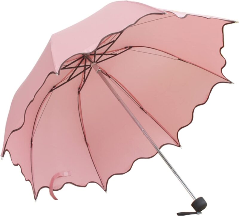 acefast inc dome parasol sun rain umbrella triple folding ruffled anti uv parasol pink