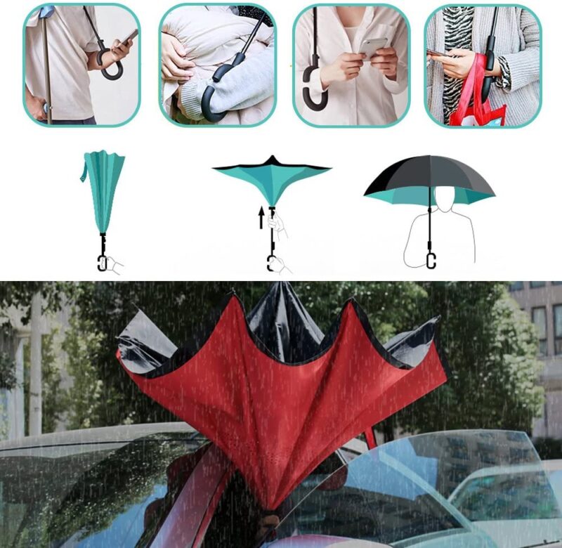windproof double canopy reverse folding umbrella