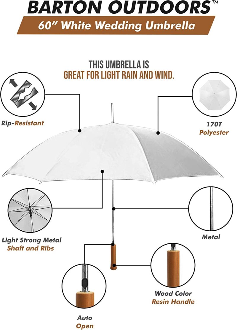 wedding umbrella white large 60 across rip resistant polyester manual o