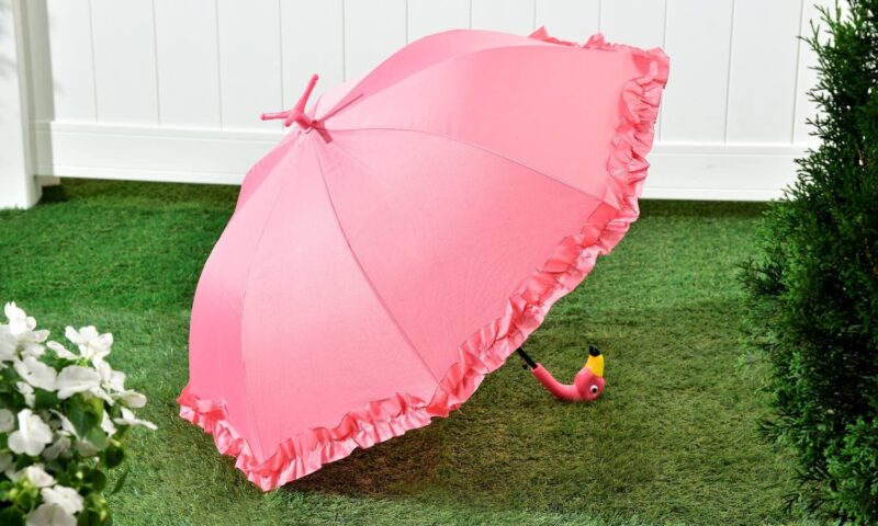 gift craft pink flamingo full size standing parasol umbrella for rain of shine