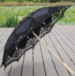 lace wedding umbrella parasol for bride cotton wooden handle decoration umbrella black
