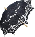 lace wedding umbrella parasol for bride cotton wooden handle decoration umbrella black