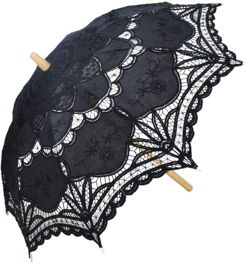 lace wedding umbrella parasol for bride cotton wooden handle decoration umbrella black