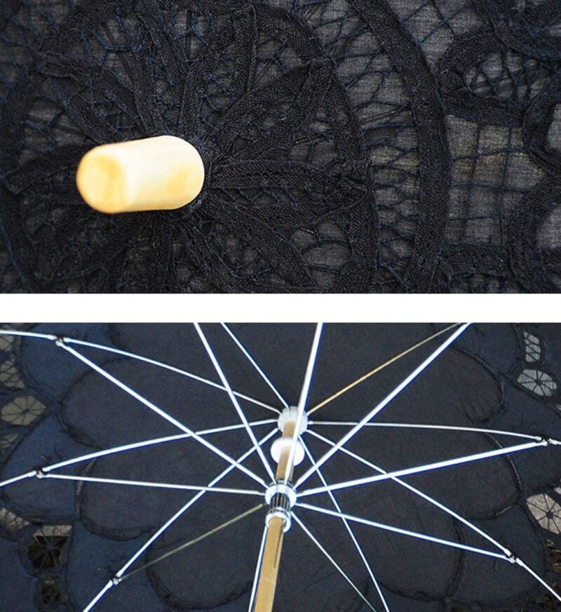 lace wedding umbrella parasol for bride cotton wooden handle decoration umbrella black