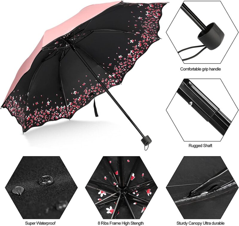 sakura umbrella windproof anti rain / sun cherry blossom folding umbrella