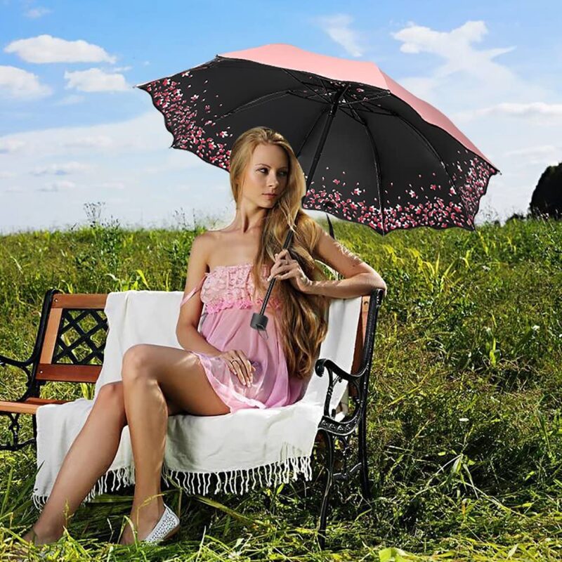 sakura umbrella windproof anti rain / sun cherry blossom folding umbrella
