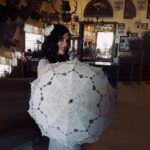 lace parasol umbrella wedding white cotton wooden handle decoration umbr