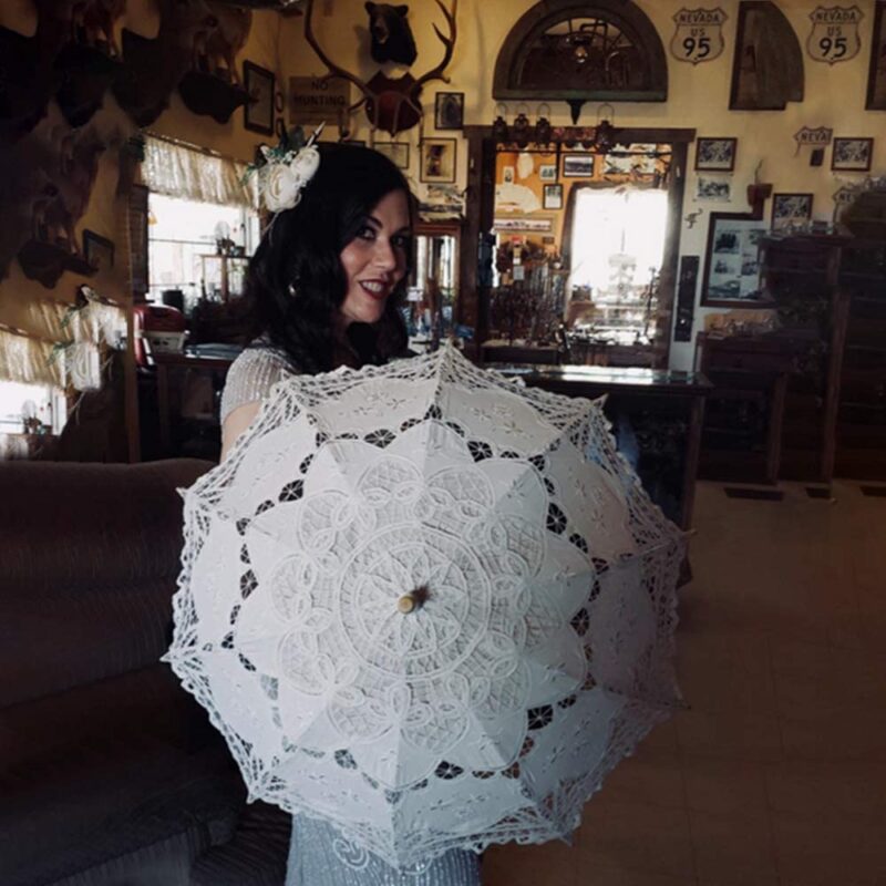 lace parasol umbrella wedding white cotton wooden handle decoration umbr