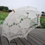 lace parasol umbrella wedding white cotton wooden handle decoration umbr