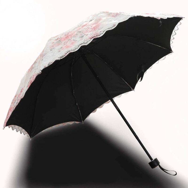 lace folding travel parasol lightweight folding anti uv vintage embroidered sun protection green