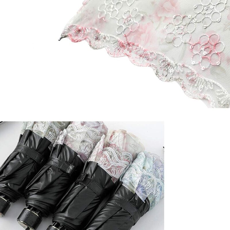lace folding travel parasol lightweight folding anti uv vintage embroidered sun protection green