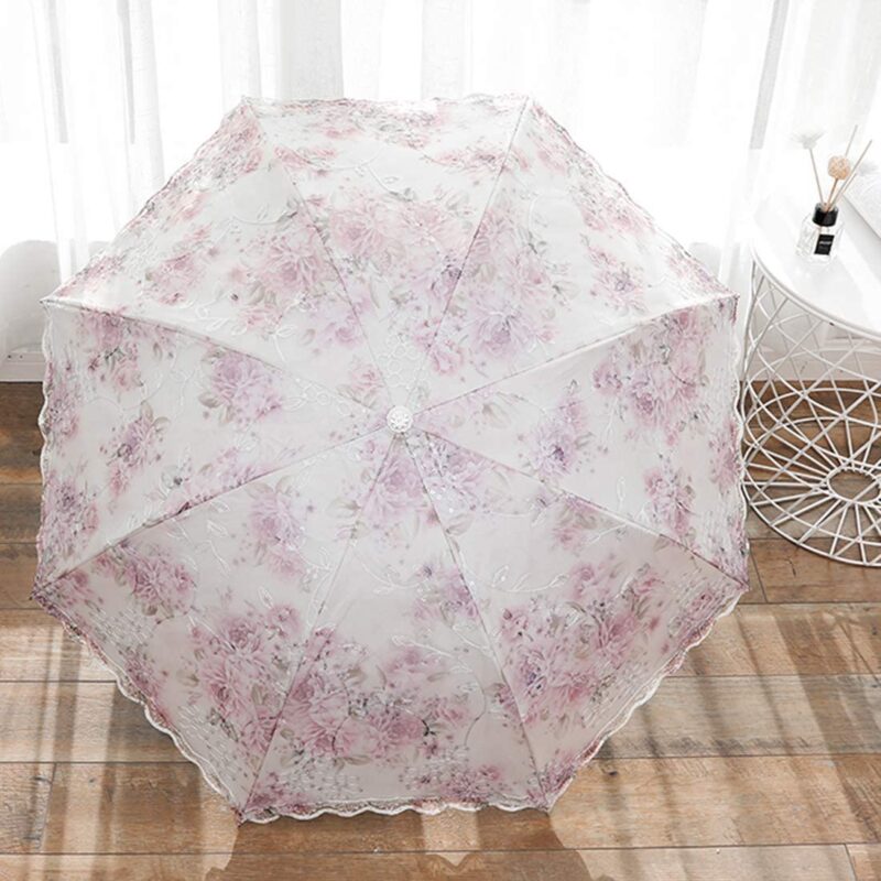 lace folding travel parasol lightweight folding anti uv vintage embroidered sun protection green