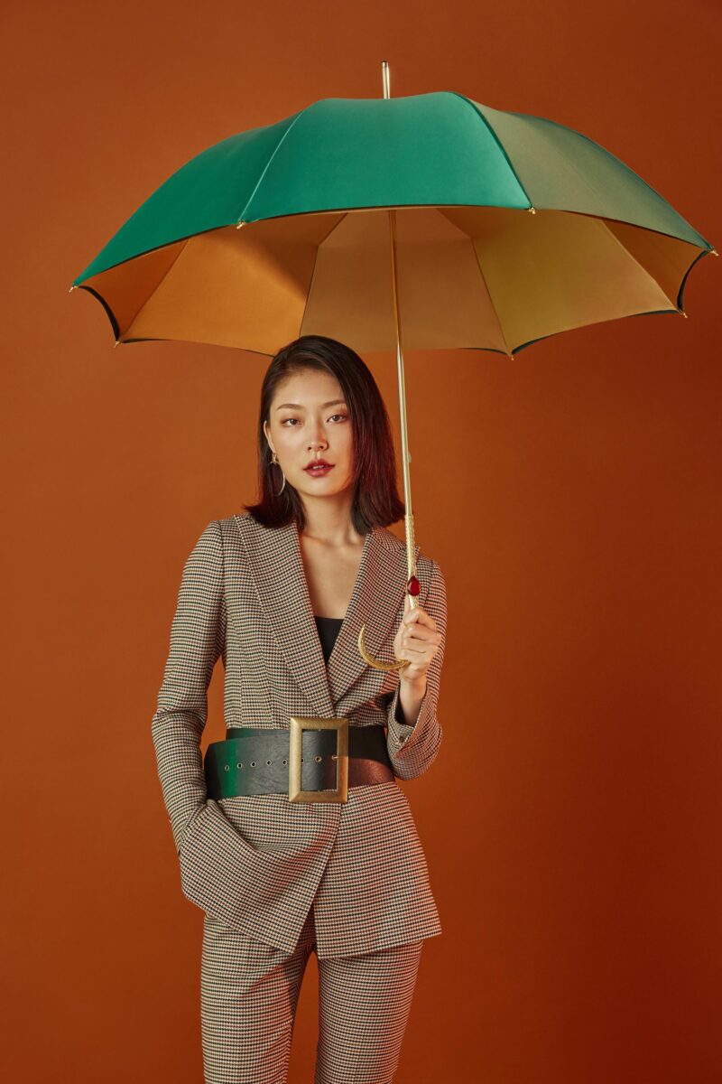 heart shaped 2 diamond question mark double layer umbrella with curved handle