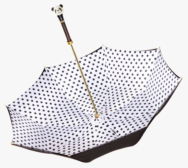 panda white polka dot long handle umbrella