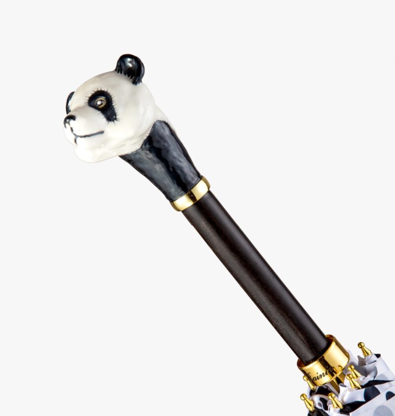panda white polka dot long handle umbrella